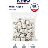 Dizayn Pprc Manşon 25 mm 100 Adet PN25 Temiz Su Tesisat Ek Parçası