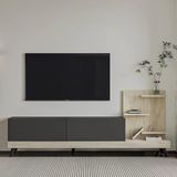 Dizayn Tv Sehpası – Kapaklı & Raflı Tasarım,180 Cm Antrasit/Traverten