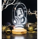 Dj - Müzisyen Hediyesi Kulaklık Ve Mikrofon 3d Led Lamba
