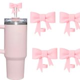 DJAIOD 4 Adet Pembe Hasır Kapak, Stanley Hasır Kapakları Kapağı, Bardaklar için 10mm Silikon Hasır Toppers, Bow Stanley Kupası Aksesuarları 30 ve 40oz