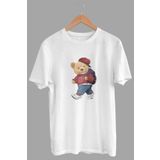 DK DAKSEL Beyaz Renk Basic Teddy Bear NYC Baskılı Kadın Tişört