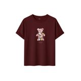 DK DAKSEL Çiçek Desenli Ayıcık Baskılı Tişört, Zeytin Yeşili,%100 Pamuk, Rahat Kesim, Unisex, Kısa Kollu (Bordo, S)