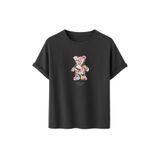 DK DAKSEL Çiçek Desenli Ayıcık Baskılı Tişört, Zeytin Yeşili,%100 Pamuk, Rahat Kesim, Unisex, Kısa Kollu (Füme, XL)