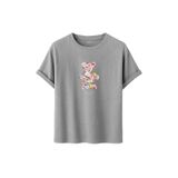 DK DAKSEL Çiçek Desenli Ayıcık Baskılı Tişört, Zeytin Yeşili,%100 Pamuk, Rahat Kesim, Unisex, Kısa Kollu (Gri, M)