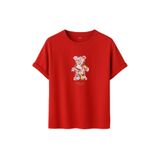 DK DAKSEL Çiçek Desenli Ayıcık Baskılı Tişört, Zeytin Yeşili,%100 Pamuk, Rahat Kesim, Unisex, Kısa Kollu (Kırmızı, XL)