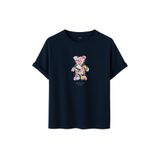 DK DAKSEL Çiçek Desenli Ayıcık Baskılı Tişört, Zeytin Yeşili,%100 Pamuk, Rahat Kesim, Unisex, Kısa Kollu (Lacivert, S)