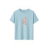 DK DAKSEL Çiçek Desenli Ayıcık Baskılı Tişört, Zeytin Yeşili,%100 Pamuk, Rahat Kesim, Unisex, Kısa Kollu (Mavi, M)