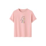 DK DAKSEL Çiçek Desenli Ayıcık Baskılı Tişört, Zeytin Yeşili,%100 Pamuk, Rahat Kesim, Unisex, Kısa Kollu (Pudra, L)