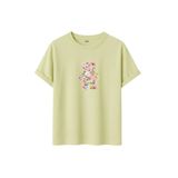 DK DAKSEL Çiçek Desenli Ayıcık Baskılı Tişört, Zeytin Yeşili,%100 Pamuk, Rahat Kesim, Unisex, Kısa Kollu (Sarı, L)