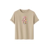 DK DAKSEL Çiçek Desenli Ayıcık Baskılı Tişört, Zeytin Yeşili,%100 Pamuk, Rahat Kesim, Unisex, Kısa Kollu (Taş, M)