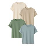 DK DAKSEL Erkek 4’lü Basic Tişört Paketi Bej Taş Çağla Mint Renk Rahat Kesim Pamuklu T-Shirt