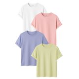 DK DAKSEL Erkek 4’lü Basic Tişört Paketi Beyaz Pudra Mavi Sarı Renk Rahat Kesim Pamuklu T-Shirt