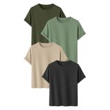 DK DAKSEL Erkek 4’lü Basic Tişört Paketi Haki Çağla Taş Füme Renk Rahat Kesim Pamuklu T-Shirt