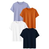 DK DAKSEL Erkek 4’lü Basic Tişört Paketi Mavi Turuncu Beyaz Lacivert Renk Rahat Kesim Pamuklu T-Shirt