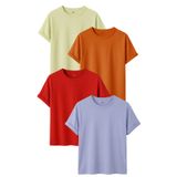 DK DAKSEL Erkek 4’lü Basic Tişört Paketi Sarı Turuncu Kırmızı Mavi Renk Rahat Kesim Pamuklu T-Shirt