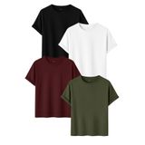 DK DAKSEL Erkek 4’lü Basic Tişört Paketi Siyah Beyaz Bordo Haki Renk Rahat Kesim Pamuklu T-Shirt