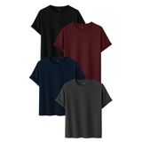 DK DAKSEL Erkek 4’lü Basic Tişört Paketi Siyah Bordo Lacivert Füme Renk Rahat Kesim Pamuklu T-Shirt