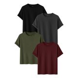 DK DAKSEL Erkek 4’lü Basic Tişört Paketi Siyah Füme Haki Bordo Renk Rahat Kesim Pamuklu T-Shirt