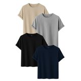 DK DAKSEL Erkek 4’lü Basic Tişört Paketi Taş Gri Siyah Lacivert Renk Rahat Kesim Pamuklu T-Shirt
