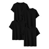 DK DAKSEL Erkek 4’lü Siyah Basic Tişört Paketi Rahat Kesim Pamuklu Bisiklet Yaka T-Shirt