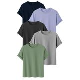 DK DAKSEL Erkek 5’li Basic Tişört Paketi Lacivert Mavi Füme Gri Çağla Renk Rahat Kesim Pamuklu T-Shirt