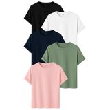 DK DAKSEL Erkek 5’li Basic Tişört Paketi Siyah Beyaz Lacivert Çağla Pudra Renk Rahat Kesim Pamuklu T-Shirt