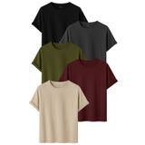 DK DAKSEL Erkek 5’li Basic Tişört Paketi Siyah Füme Haki Bordo Taş Renk Rahat Kesim Pamuklu T-Shirt