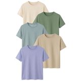 DK DAKSEL Kadın 5’li Basic Tişört Paketi Bej Çağla Mint Taş Mavi Renk Rahat Kesim Pamuklu T-Shirt