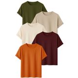 DK DAKSEL Kadın 5’li Basic Tişört Paketi Haki Taş Bej Bordo Turuncu Renk Rahat Kesim Pamuklu T-Shirt