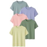 DK DAKSEL Kadın 5’li Basic Tişört Paketi Mint Mavi Pudra Çağla Sarı Renk Rahat Kesim Pamuklu T-Shirt