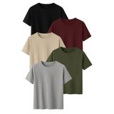 DK DAKSEL Kadın 5’li Basic Tişört Paketi Siyah Bordo Taş Haki Gri Renk Rahat Kesim Pamuklu T-Shirt