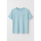 DK DAKSEL Kadın Çiçekli Kalp Baskılı Bisiklet Yaka Pamuklu T-shirt
