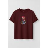 DK DAKSEL Kadın Shopaholic Ayıcık Baskılı Bisiklet Yaka Pamuklu T-shirt