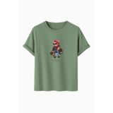 DK DAKSEL Kadın Teddy Bear Baskılı Kırmızı Renk Oversize Tişört