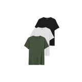 DK DAKSEL Relaxed Fit%100 Pamuklu Basic Erkek T-shirt 3 Lü Paket DKS-3000 (Siyah-Beyaz-Haki/L)