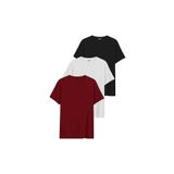 DK DAKSEL Relaxed Fit%100 Pamuklu Basic Erkek T-shirt 3 Lü Paket DKS-3000 (Siyah-Beyaz-Kırmızı/S)