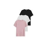 DK DAKSEL Relaxed Fit%100 Pamuklu Basic Erkek T-shirt 3 Lü Paket DKS-3000 (Siyah-Beyaz-Pudra/M)