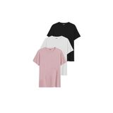 DK DAKSEL Relaxed Fit%100 Pamuklu Basic Kadın T-shirt 3 Lü Paket DKS-3500 (Siyah-Beyaz-Pudra/XL)