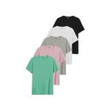 DK DAKSEL Relaxed Fit%100 Pamuklu Basic Kadın T-shirt 5 Li Paket DKS-5500 (Siyah-Beyaz-Gri-Pudra-Çağla/L)