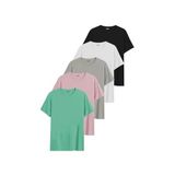 DK DAKSEL Relaxed Fit%100 Pamuklu Basic Kadın T-shirt 5 Li Paket DKS-5500 (Siyah-Beyaz-Gri-Pudra-Çağla/XXL)