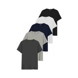 DK DAKSEL Relaxed Fit%100 Pamuklu Basic Kadın T-shirt 5 Li Paket DKS-5500 (Siyah-Beyaz-Lacivert-Gri-Füme/M)