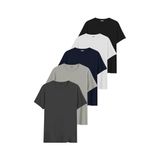 DK DAKSEL Relaxed Fit%100 Pamuklu Basic Kadın T-shirt 5 Li Paket DKS-5500 (Siyah-Beyaz-Lacivert-Gri-Füme/XXL)