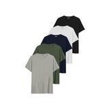 DK DAKSEL Relaxed Fit%100 Pamuklu Basic Kadın T-shirt 5 Li Paket DKS-5500 (Siyah-Beyaz-Lacivert-Haki-Gri/XXL)