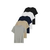 DK DAKSEL Relaxed Fit%100 Pamuklu Basic Kadın T-shirt 5 Li Paket DKS-5500 (Siyah-Beyaz-Lacivert-Taş-Gri/M)