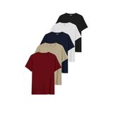 DK DAKSEL Relaxed Fit%100 Pamuklu Basic Kadın T-shirt 5 Li Paket DKS-5500 (Siyah-Beyaz-Lacivert-Taş-Kırmızı/M)