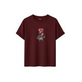 DK DAKSEL Shopaholic Teddy Bear Grafik Baskılı Tişört,%100 Pamuk, Kısa Kollu, Oversize Rahat Kesim, Yuvarlak Yaka, (Bordo, S)