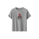 DK DAKSEL Shopaholic Teddy Bear Grafik Baskılı Tişört,%100 Pamuk, Kısa Kollu, Oversize Rahat Kesim, Yuvarlak Yaka, (Gri, S)
