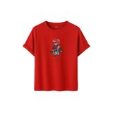 DK DAKSEL Shopaholic Teddy Bear Grafik Baskılı Tişört,%100 Pamuk, Kısa Kollu, Oversize Rahat Kesim, Yuvarlak Yaka, (Kırmızı, S)