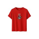 DK DAKSEL Shopaholic Teddy Bear Grafik Baskılı Tişört,%100 Pamuk, Kısa Kollu, Oversize Rahat Kesim, Yuvarlak Yaka, (Kırmızı, XL)