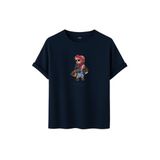 DK DAKSEL Shopaholic Teddy Bear Grafik Baskılı Tişört,%100 Pamuk, Kısa Kollu, Oversize Rahat Kesim, Yuvarlak Yaka, (Lacivert, L)